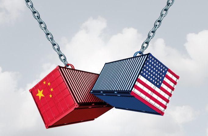China Usa Trade War And American Tariffs As Two Opposing Cargo F
