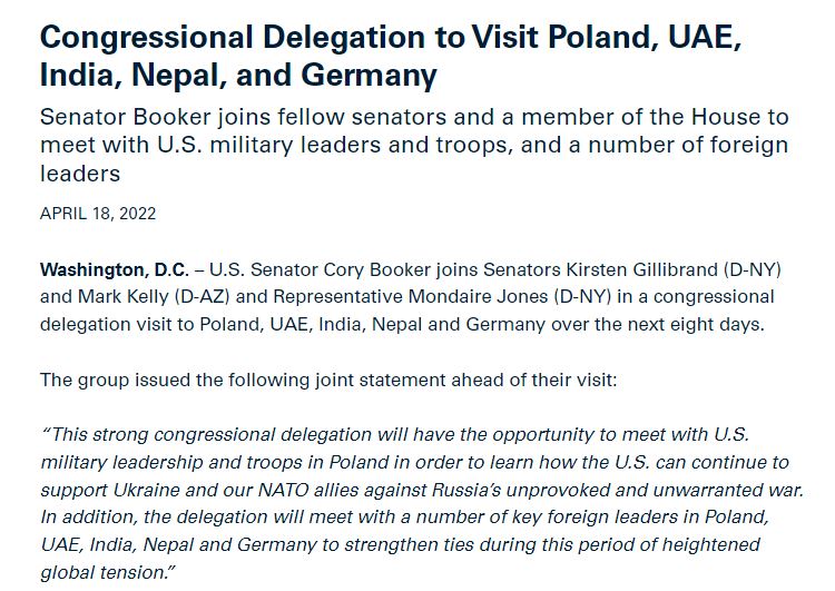 सिनटेर कोरी बुकरको कार्यालयले प्रकाशन गरेको विज्ञप्ति