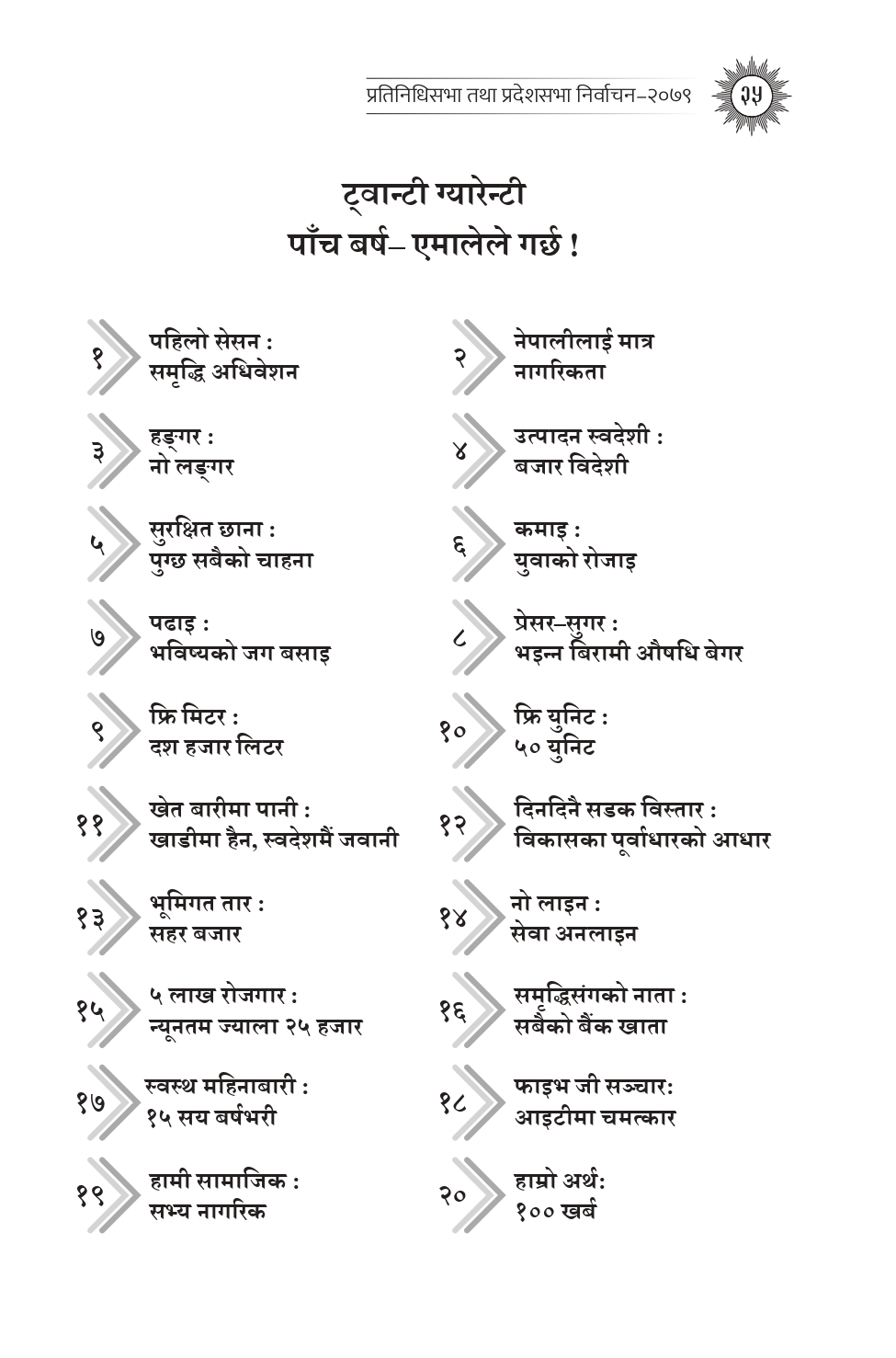 ट्वान्टी ग्यारेन्टी : पाँच वर्ष -एमालेले गर्छ !