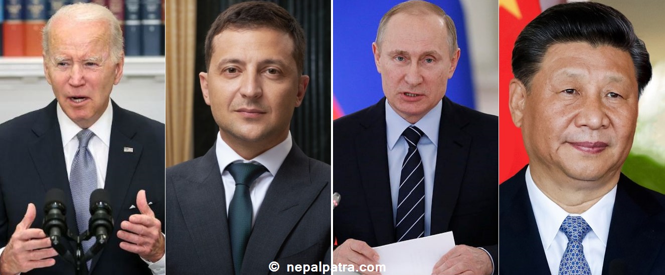 जो बाडेन, भोलोद्मिर जेलेंस्की, भ्लादिमिर पुटिन र सी जिङपिङ