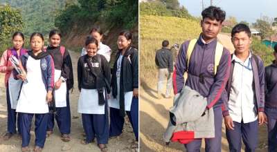 विद्यार्थी विद्यालय जाँदै