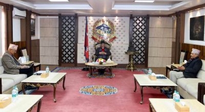 प्रचण्ड, बिष्णु पौडेल र महाप्रसाद अधिकारी