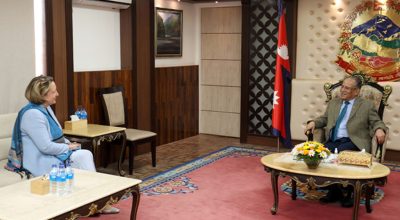 प्रधानमन्त्री प्रचण्ड र एन्ने मरी ट्रेभेलियन