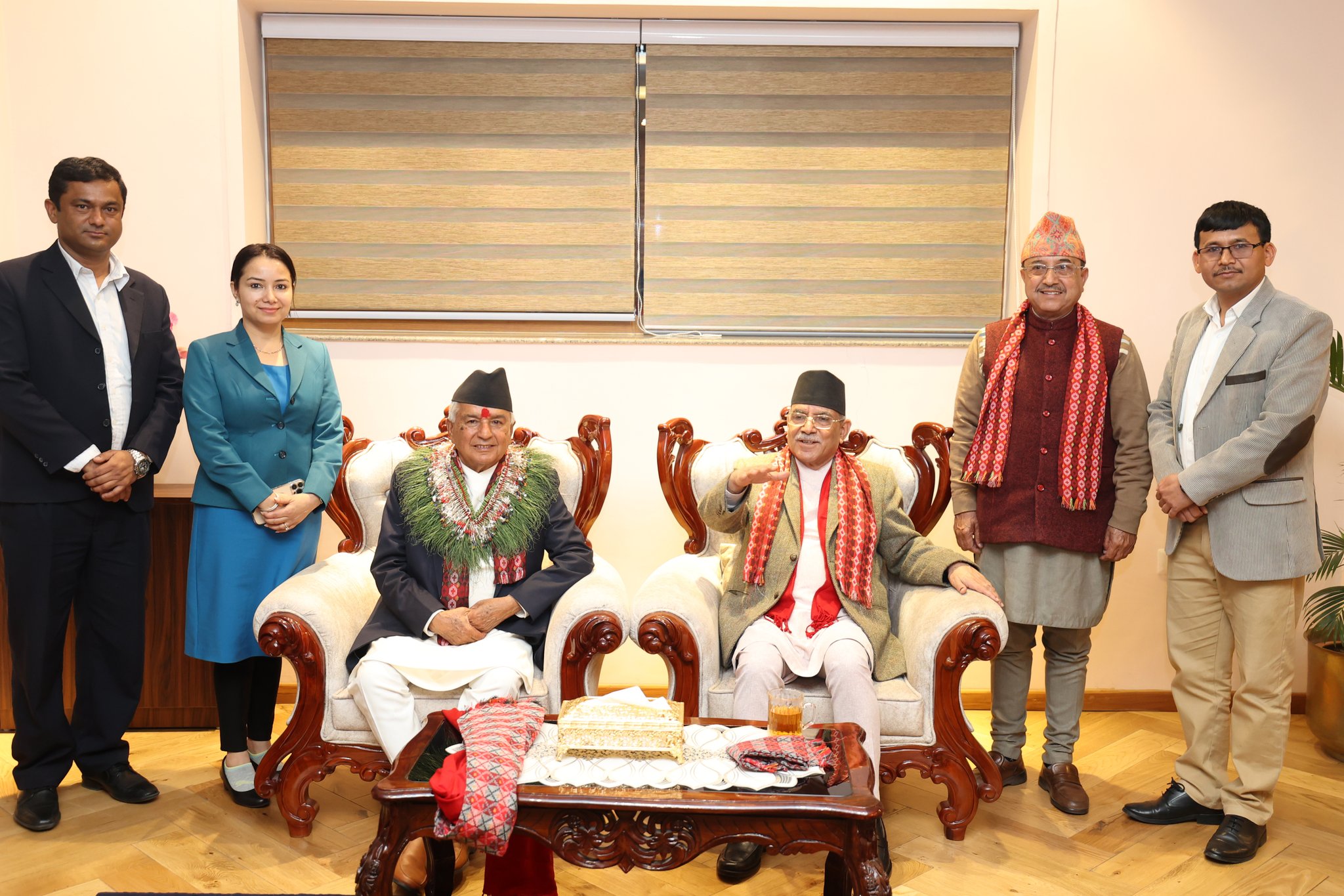 नवनियुक्त राष्ट्रपति रामचन्द्र पौडेल र प्रधानमन्त्री प्रचण्ड