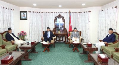 सभामुख घिमिरे र तीन दलका शीर्ष नेताबीच भेट