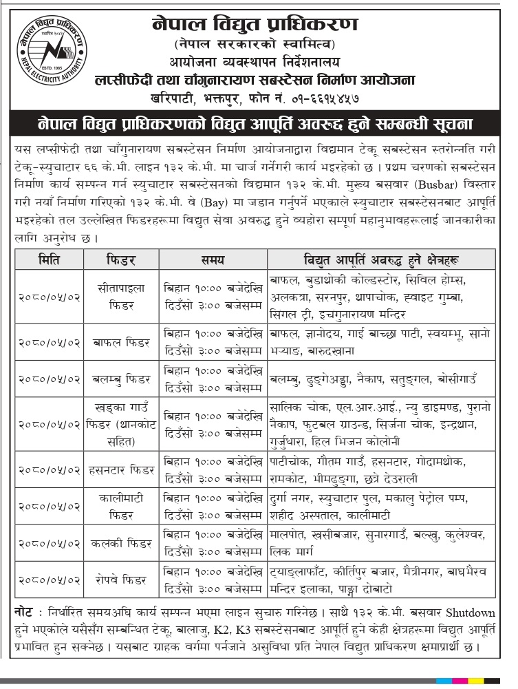 नेपाल विद्युत प्राधिकरणले निकालेको सूचना