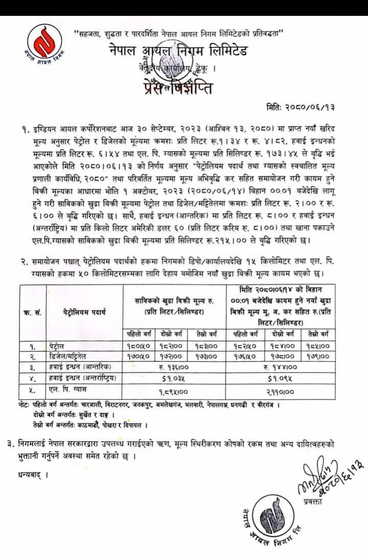 पेट्रोलियम पदार्थको मूल्य फेरि बढ्यो