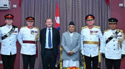 राष्ट्रपति पौडेलसमक्ष बेलायती सेनाको टोलीले गोर्खा विग्रेडको बार्षिक प्रतिवेदन प्रस्तुत