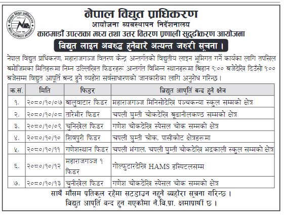 नेपाल विद्युत प्राधिकरणले निकालेको सूचना