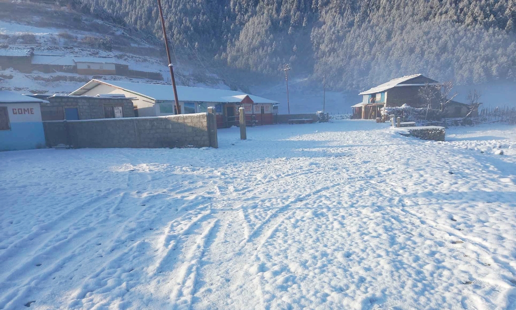 बागलुङको ढोरपाटनमा व्यापक हिमपात