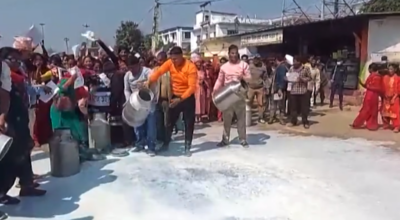 सडकमा दूध पोखेर किसान आन्दोलित