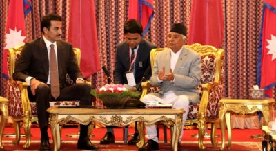 कतारका अमिर शीतल निवासमा, राष्ट्रपति पौडेलसँग भेटवार्ता सुरु