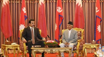 कतारका अमिर शीतल निवासमा, राष्ट्रपति पौडेलसँग भेटवार्ता सुरु