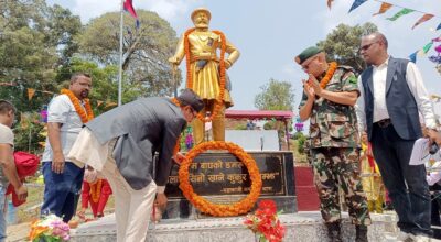 अमरगढी किल्लामा राष्ट्रिय विभूति थापाको पूर्णकदको सालिक अनावरण