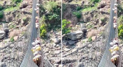 जाली लत्रिँदा १३ खच्चड कर्णालीको झोलुङ्गे पुलमा अड्किए