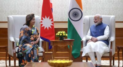 परराष्ट्रमन्त्री डा. राणाद्वारा भारतीय प्रधानमन्त्री मोदीसँग शिष्टाचार भेट