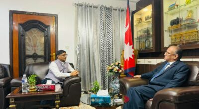 अध्यक्ष प्रचण्डसँग भारतीय विदेश सचिवको शिष्टाचार भेट