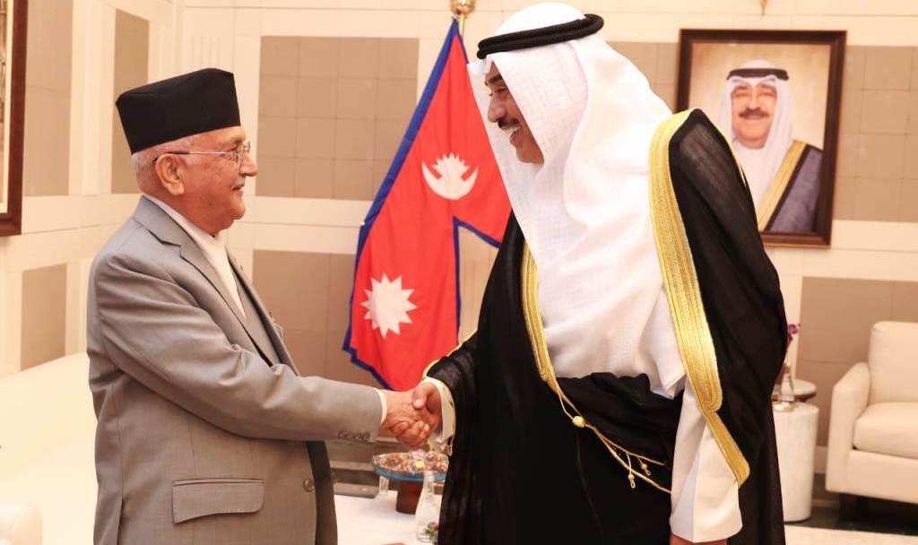 प्रधानमन्त्री ओली र कुवेतका राजकुमार एवं प्रधानमन्त्री सबाहबीच भेटवार्ता