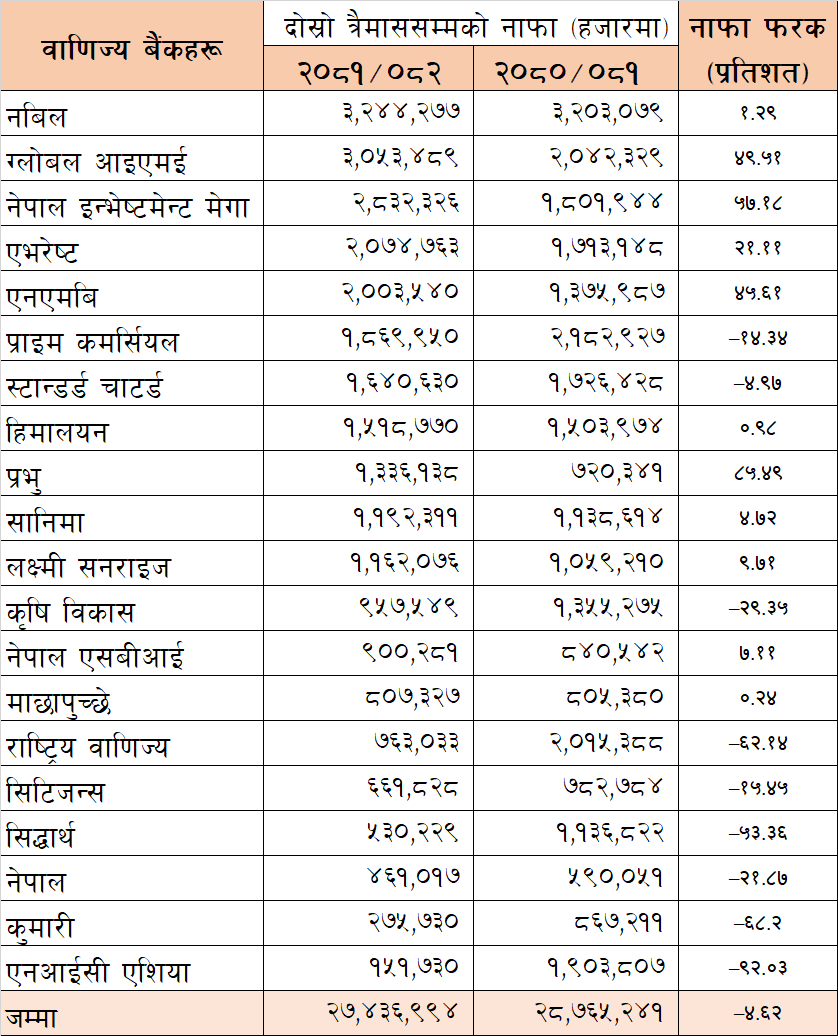 सबैभन्दा धेरै नाफा