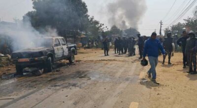 प्रेम विवाहको विवादमा झडप हुँदा प्रहरीको गाडी जलाइयो