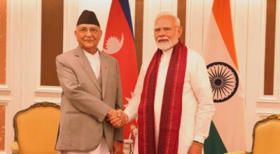 प्रधानमन्त्री ओली र भारतका प्रधानमन्त्री मोदीवीच भेटवार्ता