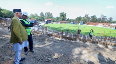 प्रधानमन्त्रीबाट निर्माणाधीन त्रिभुवन विश्वविद्यालय क्रिकेट मैदानको निरीक्षण