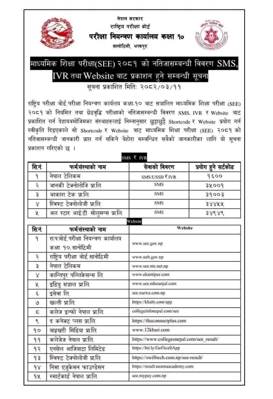 एसईईको नतिजा