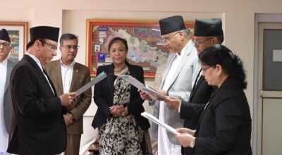 प्रधानन्यायाधीश राउतद्वारा तीन न्यायाधीशलाई शपथ