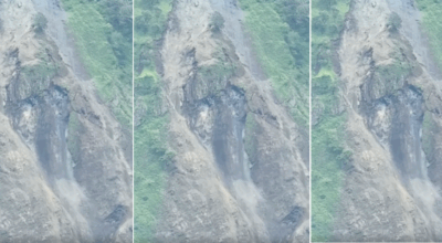 बाँसबोटको भिरबाट खसेको पहिरो