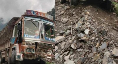 ट्रकमा ढुङ्गा खस्दा