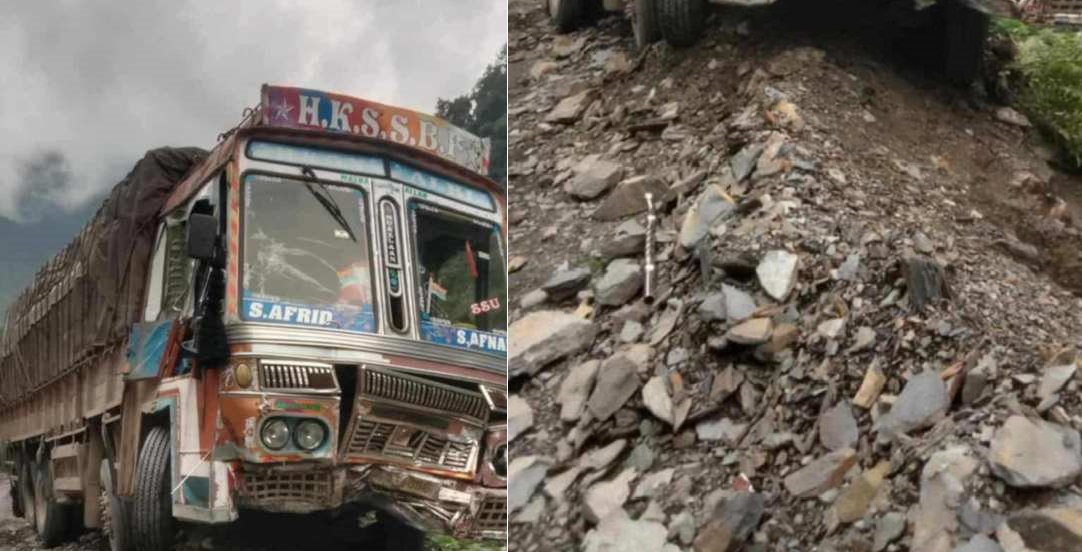 ट्रकमा ढुङ्गा खस्दा