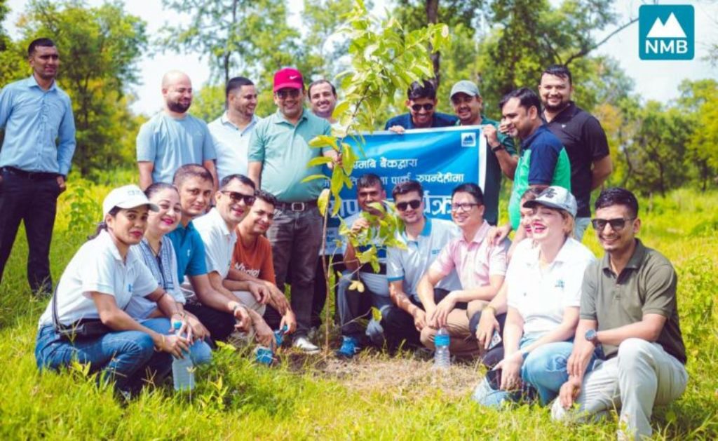 एनएमबि बैंकद्वारा रुपन्देहीको तिलोत्तमा पार्कमा बृक्षारोपण