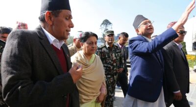 पूर्वराष्ट्रपतिद्वारा आगजनी र तोडफोडबाट क्षतिग्रस्त सङ्घीय संसद् भवनको अवलोकन