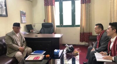 प्रमुख प्रतिपक्षी नेता आङ्देम्बे र चिनियाँ राजदूत माओमिङबीच भेटवार्ता
