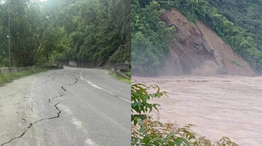 कृष्णभीरमा सडक भासिएपछि काठमाडौं-मुग्लिन सडक अवरुद्ध