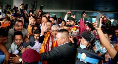 नेपाल फर्किए देउवा, विमानस्थलमा भव्य स्वागत
